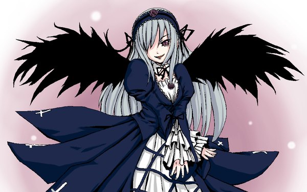 Anime picture 1096x686 with rozen maiden suigintou red eyes wide image silver hair wings