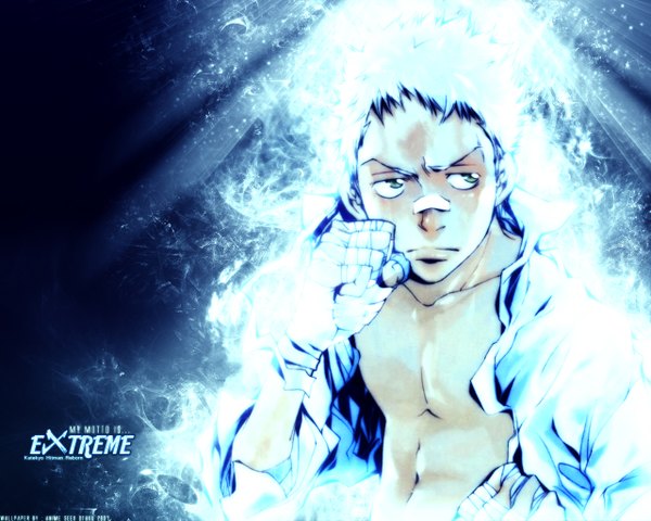Anime picture 1280x1024 with katekyou hitman reborn sasagawa ryohei blue background boy tagme