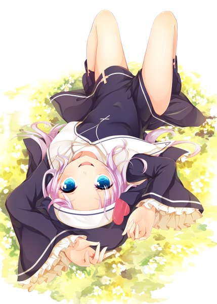 Anime picture 2593x3625 with boku wa tomodachi ga sukunai takayama maria single long hair tall image looking at viewer highres open mouth blue eyes smile white hair loli nun girl flower (flowers)