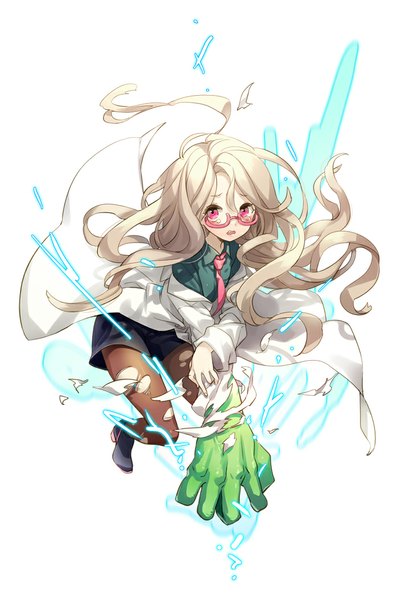 Anime picture 700x1053 with marvel comics hulk hajida (artist) single long hair tall image looking at viewer open mouth simple background blonde hair white background pink eyes torn pantyhose genderswap mutation girl shirt pantyhose glasses necktie