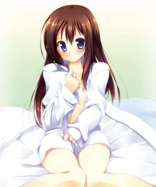 Anime picture 1000x1200 with hanamaru youchien gainax tsuchida satsuki hoppege single long hair tall image looking at viewer blush blue eyes light erotic brown hair girl shirt