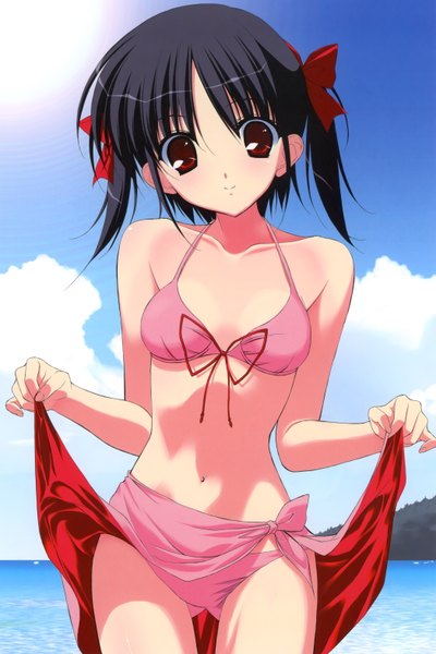 Anime picture 2094x3144 with fumio (ura fmo) tall image highres black hair red eyes girl swimsuit