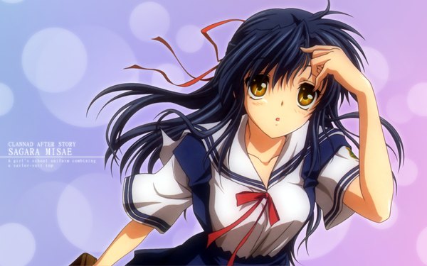 Anime picture 1920x1200 with clannad key (studio) sagara misae long hair highres wide image yellow eyes blue hair uniform school uniform serafuku