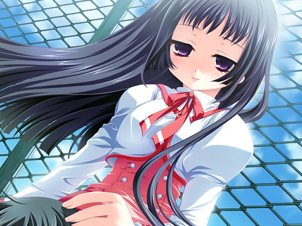 Anime picture 1024x768 with love delation! minase kokoro long hair black hair purple eyes game cg girl