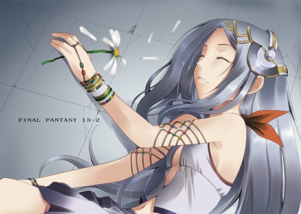 Anime picture 1100x786 with final fantasy final fantasy xiii square enix paddra nsu-yeul hayashi custom single long hair silver hair lying eyes closed girl dress hair ornament flower (flowers) bracelet