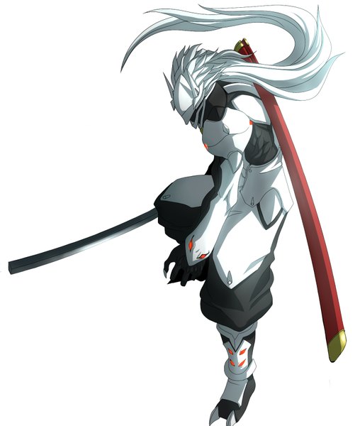 Anime picture 1500x1770 with blazblue hakumen tagme (artist) single tall image simple background white background boy weapon sword armor helmet