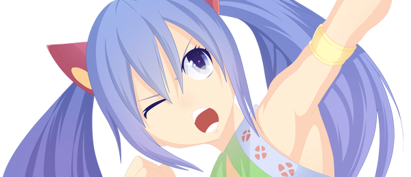 Anime picture 2950x1275 with fairy tail wendy marvell wendytsq single long hair highres open mouth blue eyes wide image twintails blue hair one eye closed wink armpit (armpits) coloring close-up transparent background girl fist