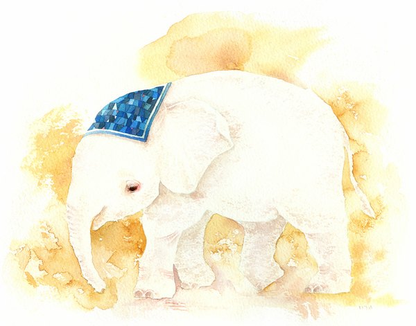 Anime picture 1000x785 with original kusaco (artist) no people traditional media watercolor (medium) animal elephant