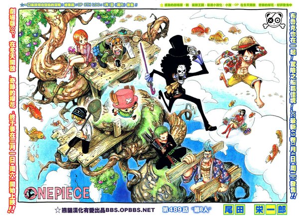 Anime picture 2070x1500 with one piece toei animation nami (one piece) monkey d. luffy nico robin roronoa zoro sanji tony tony chopper usopp franky brook (one piece) oda eiichirou fringe highres short hair open mouth black hair blonde hair smile standing