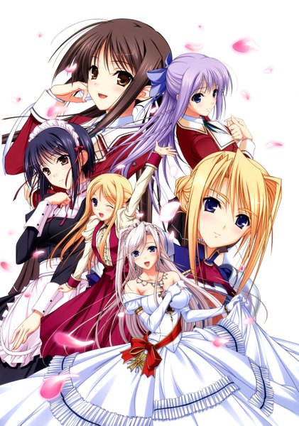 Anime picture 4919x7002 with princess lover silvia van hossen fujikura yuu houjouin seika maria van hossen komori kei long hair tall image blush highres short hair open mouth blue eyes black hair blonde hair brown hair purple eyes multiple girls brown eyes absurdres