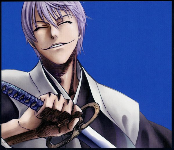 Anime picture 1670x1450 with bleach studio pierrot ichimaru gin smile eyes closed border boy weapon sword katana