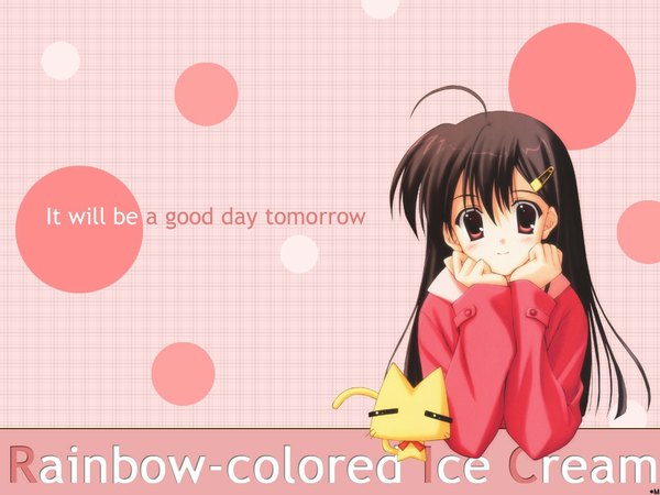 Anime picture 1024x768 with rainbow colored icecream nanao naru single long hair looking at viewer blush chin rest girl tagme