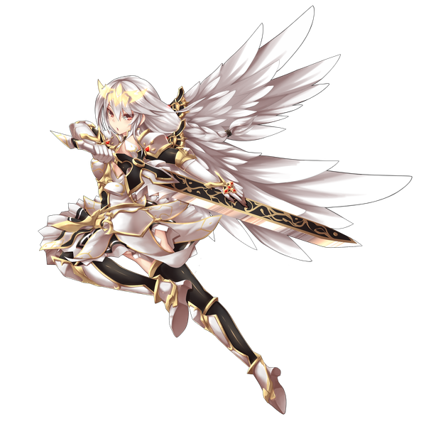 Anime picture 2425x2425 with elsword elesis (elsword) fi-san single long hair looking at viewer fringe highres open mouth red eyes holding full body white hair alternate costume transparent background leg up girl thighhighs gloves weapon