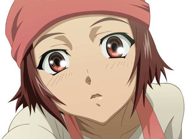 Anime picture 1600x1200 with true tears ando aiko looking at viewer short hair simple background red eyes brown hair white background close-up vector girl