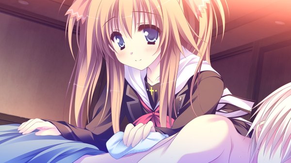 Anime picture 1280x720 with hello,good-bye lump of sugar yukishiro may moekibara fumitake long hair blue eyes brown hair wide image game cg girl serafuku