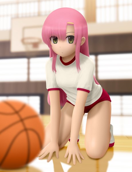 Anime picture 1000x1300 with hayate no gotoku! katsura hinagiku siraha single long hair tall image green eyes pink hair 3d basketball girl uniform gym uniform