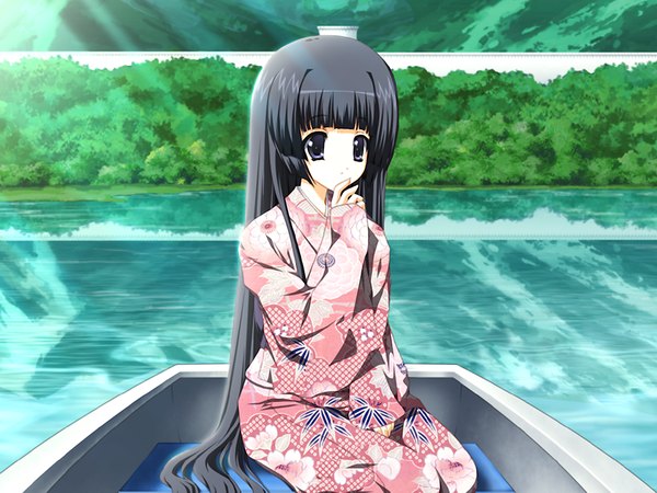 Anime picture 1200x900 with aruji no tame (game) black hair game cg japanese clothes black eyes girl kimono
