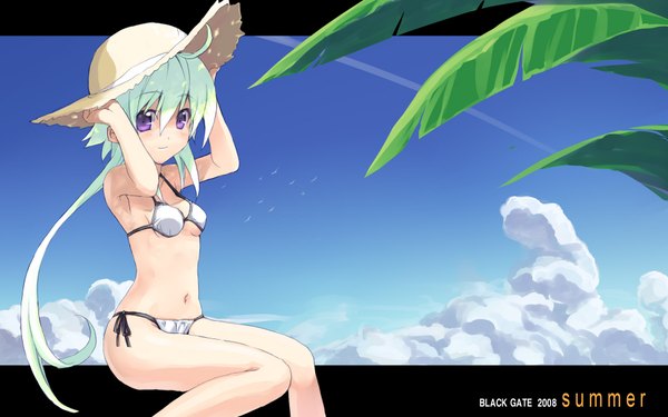 Anime picture 1920x1200 with original minamura haruki highres wide image swimsuit hat bikini white bikini