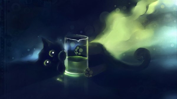 Anime picture 1920x1080 with original apofiss highres wide image green background animal cat glass