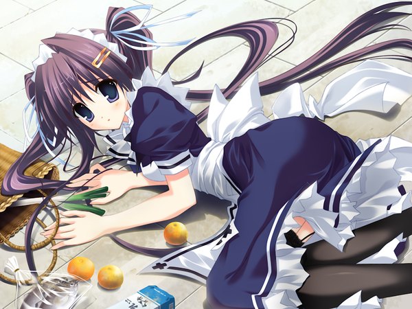 Anime picture 1200x900 with clear okamoto nonoka black hair purple eyes game cg maid girl