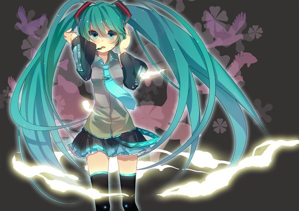 Anime picture 1633x1155 with vocaloid hatsune miku green eyes green hair girl thighhighs necktie