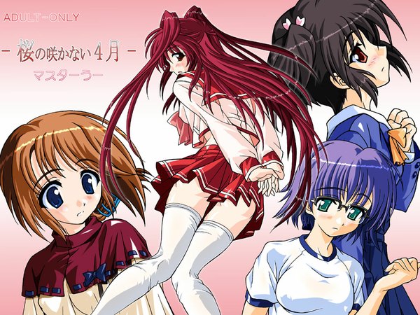 Anime picture 1024x768 with to heart 2 leaf (studio) kousaka tamaki komaki manaka yuzuhara konomi tonami yuma masutaauu long hair blush short hair blue eyes light erotic red eyes brown hair twintails brown eyes green eyes purple hair red hair zettai ryouiki