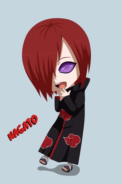 Anime picture 1000x1500 with naruto studio pierrot naruto (series) nagato (naruto) flowerinhell single tall image fringe short hair open mouth simple background red eyes purple eyes red hair hair over one eye inscription teeth shadow character names chibi