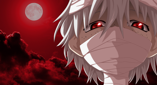 Anime picture 1261x688 with magi the labyrinth of magic a-1 pictures ja'far (magi) flowerinhell single looking at viewer fringe short hair blonde hair red eyes wide image sky silver hair cloud (clouds) close-up face freckles eyes boy moon