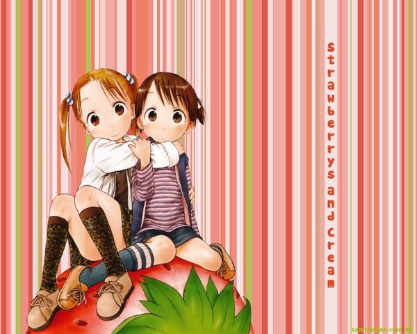 Anime picture 1280x1024 with ichigo mashimaro matsuoka miu itou chika food berry (berries) strawberry