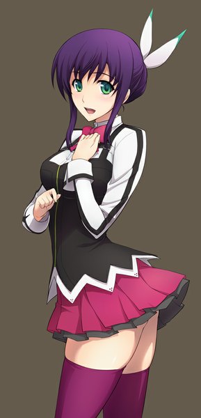 Anime picture 483x1000 with aquarion (series) aquarion evol satelight mikono suzushiro ishigaki takashi single tall image short hair open mouth green eyes purple hair zettai ryouiki girl thighhighs dress skirt