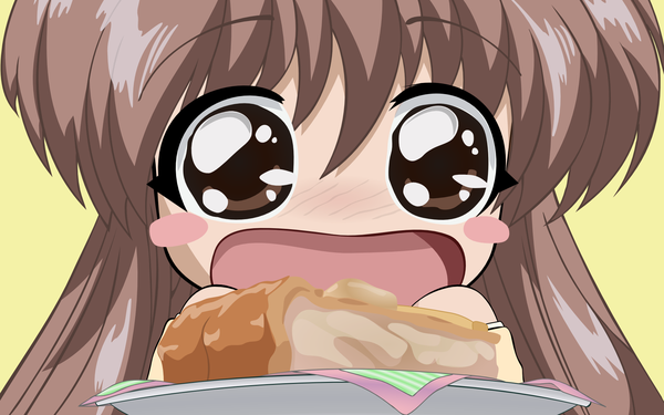 Anime picture 1920x1200 with final approach masuda shizuka blush highres brown hair wide image brown eyes close-up chibi sweets cake