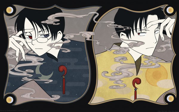 Anime picture 1920x1200 with xxxholic clamp watanuki kimihiro doumeki shizuka highres wide image heterochromia smoke boy