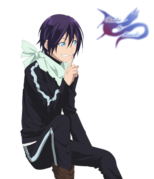 Anime picture 1024x1188 with noragami studio bones yato (noragami) single tall image fringe short hair open mouth blue eyes smile sitting looking away purple hair inscription transparent background boy uniform boots gym uniform neckerchief