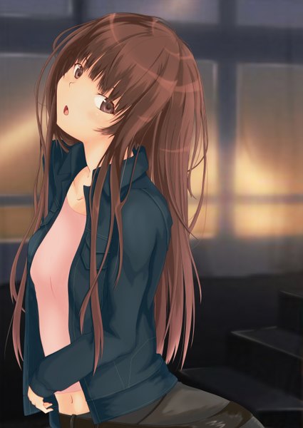 Anime picture 2149x3035 with amagami kamizaki risa satsuki (kagayaku onn nano moto) single long hair tall image highres open mouth brown hair brown eyes open clothes open jacket girl