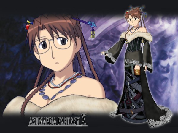 Anime picture 1024x768 with azumanga daioh final fantasy final fantasy x j.c. staff square enix mizuhara koyomi lulu cosplay parody girl