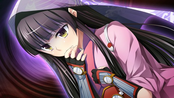 Anime picture 1280x720 with gensou douwa alicetale long hair black hair wide image yellow eyes game cg traditional clothes girl