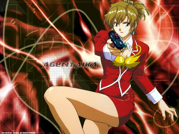 Anime picture 1024x768 with agent aika sumeragi aika blonde hair girl gun