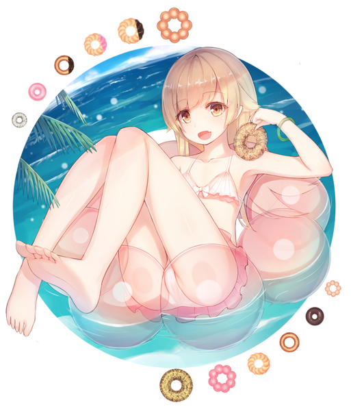 Anime picture 835x976 with bakemonogatari shaft (studio) monogatari (series) oshino shinobu munuu single long hair tall image looking at viewer fringe open mouth light erotic blonde hair smile sitting holding yellow eyes sky cloud (clouds) full body