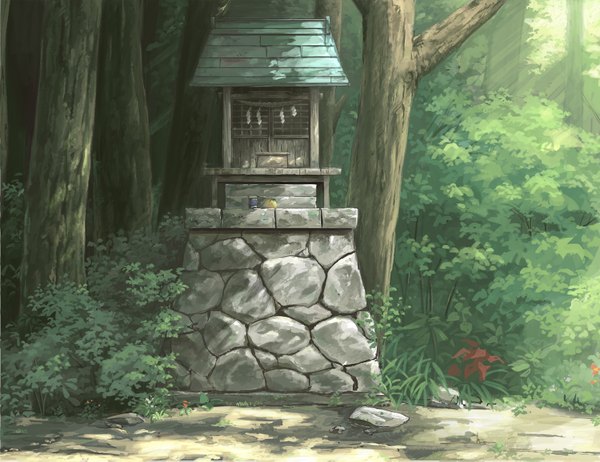 Anime picture 1500x1157 with original kinoto (ruindivinity) no people nature plant (plants) tree (trees) hokora (shrine)
