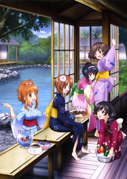 Anime picture 2895x4063 with girls und panzer nishizumi miho akiyama yukari takebe saori reizei mako isuzu hana yoshida nobuyoshi long hair tall image blush highres short hair open mouth black hair brown hair multiple girls brown eyes traditional clothes japanese clothes black eyes