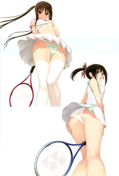 Anime picture 4332x6411 with fault!! saeki ai sugiyama mio tony taka long hair tall image highres open mouth light erotic black hair simple background white background bare shoulders multiple girls absurdres black eyes legs girl uniform underwear