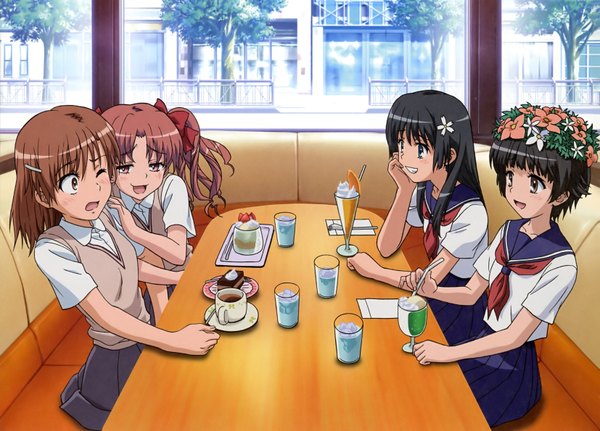 Anime picture 3305x2379 with to aru kagaku no railgun j.c. staff misaka mikoto shirai kuroko saten ruiko uiharu kazari highres multiple girls girl 4 girls