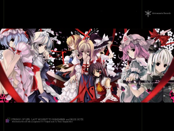 Anime picture 1600x1200 with touhou hakurei reimu remilia scarlet kirisame marisa izayoi sakuya konpaku youmu yakumo yukari saigyouji yuyuko alice margatroid misaki kurehito cradle (artist) highres wallpaper everyone girl