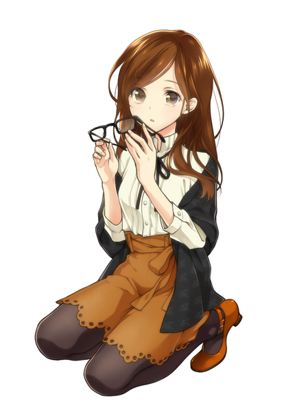 Anime picture 1000x1335 with original masami (souzou jinsei sanka) single long hair tall image looking at viewer brown hair black eyes transparent background vector girl pantyhose glasses