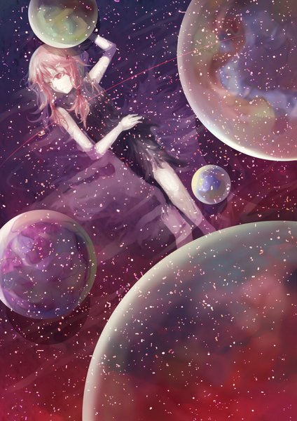 Anime picture 2480x3507 with guilty crown production i.g yuzuriha inori mizubako single long hair tall image highres twintails looking away pink hair pink eyes girl dress hair ornament hairclip black dress earth globe