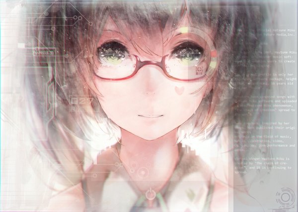 Anime picture 1000x710 with vocaloid hatsune miku hadean92 single long hair looking at viewer green eyes tears close-up face girl glasses