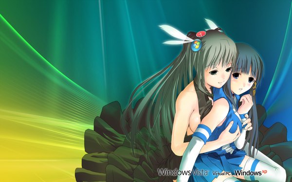 Anime picture 1920x1200 with os-tan windows (operating system) xp-tan (saseko) highres light erotic wide image shoujo ai grope