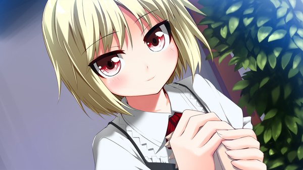 Anime picture 1280x720 with sangoku hime unicorn-a short hair blonde hair red eyes wide image game cg loli girl