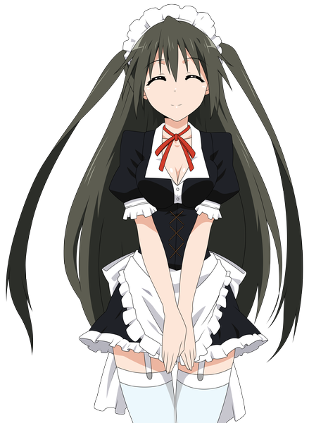 Anime picture 7500x10250 with mayo chiki! feel (studio) suzutsuki kanade long hair tall image highres black hair absurdres eyes closed maid two side up transparent background vector incredibly absurdres girl thighhighs white thighhighs headdress maid headdress