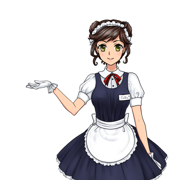 Anime picture 2000x2000 with original orika nekoi single looking at viewer highres short hair black hair smile green eyes maid transparent background girl gloves uniform white gloves